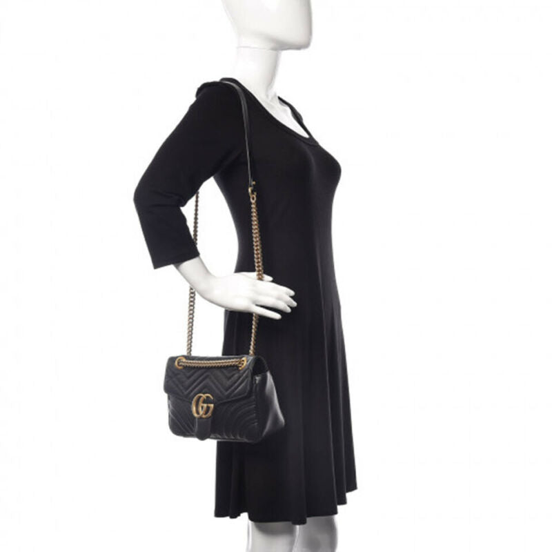 Gucci Marmont Small Gg Matelassé Black Calfskin Shoulder Bag