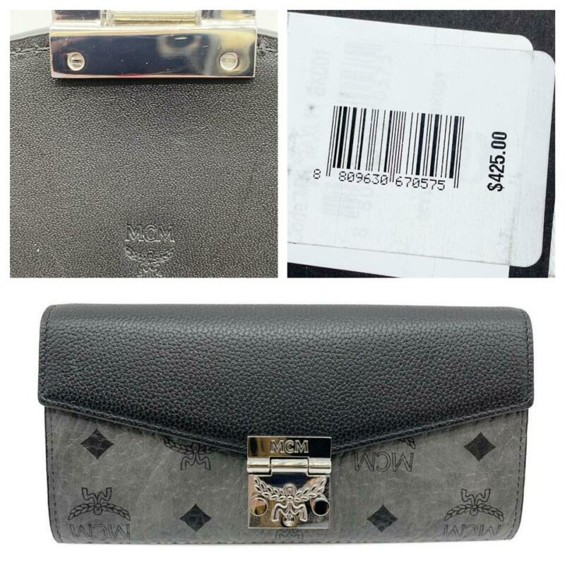 MCM Patricia Visetos Wallet On A Chain Black Leather Cross Body Bag