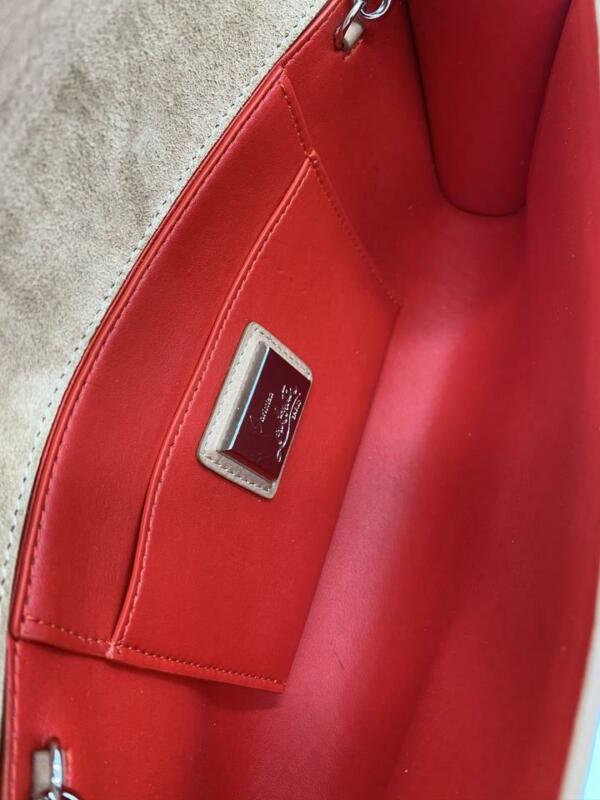 CHRISTIAN LOUBOUTIN Clutch Vero Dodat Velour Suede Beige Leather Shoulder Bag