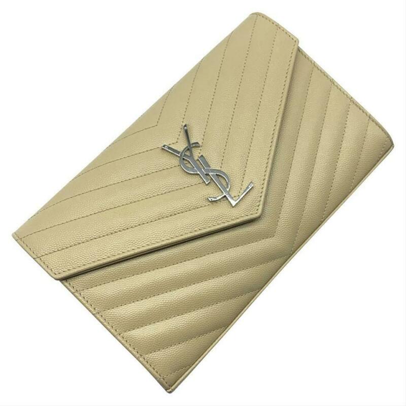 Saint Laurent Monogram Medium Wallet On A Chain Woc Beige Leather Cross Body Bag