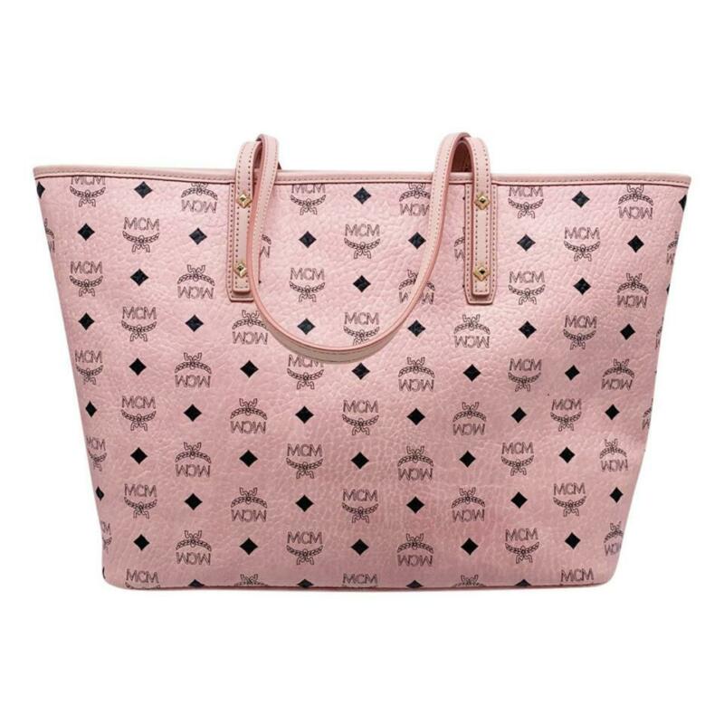 MCM Medium Anya Diamond Visetos Shopper Pale Light Pink Coated Canvas Tote
