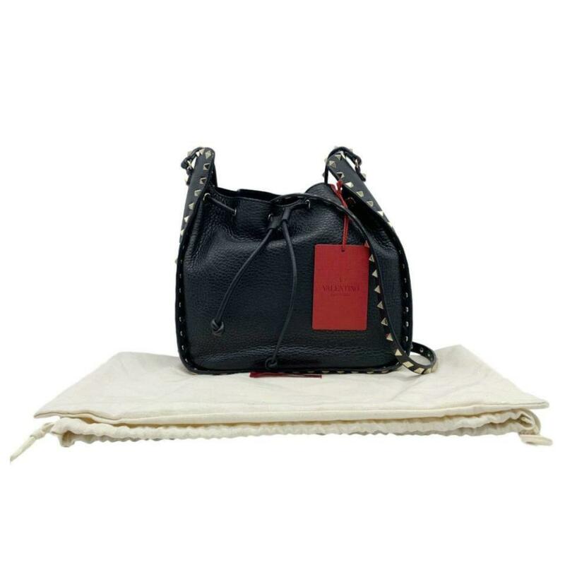 Valentino Bucket Rockstud Large Black Leather Cross Body Bag