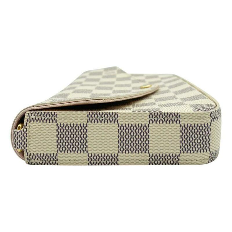 Louis Vuitton Pochette Felicie Chain Rose Ballerine White Damier Azur Canvas Cro