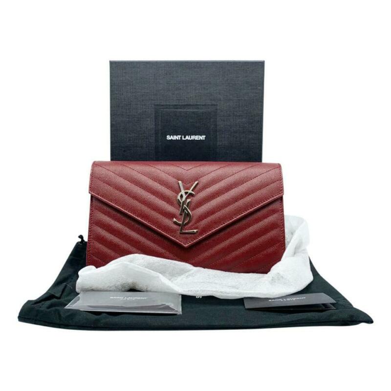 Saint Laurent Chain Wallet Medium Envelope Monogram Red Leather Cross Body Bag