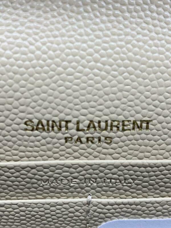 Saint Laurent Monogram Envelope Chain Wallet Small Poudre Beige Leather