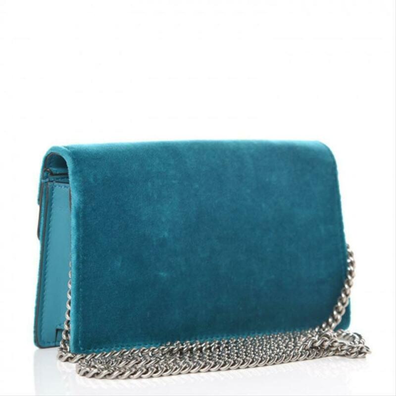 Gucci Chain Dionysus Super Mini Peacock Blue Velvet Cross Body Bag