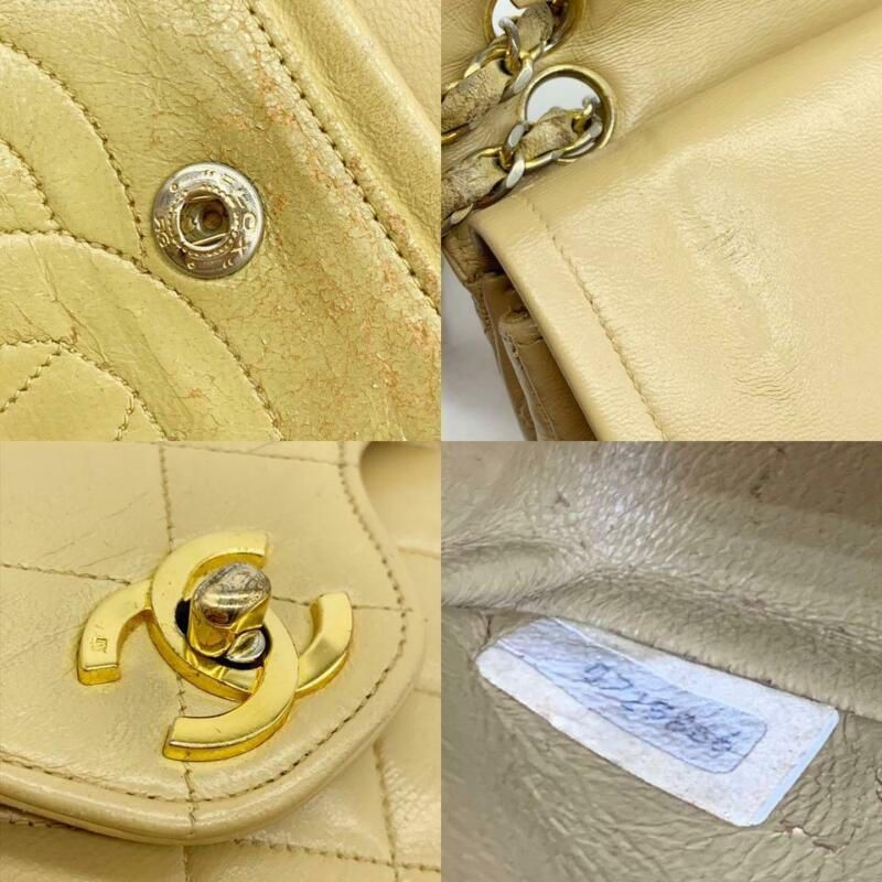 Chanel Double Flap Medium Chain Beige Leather Shoulder Bag
