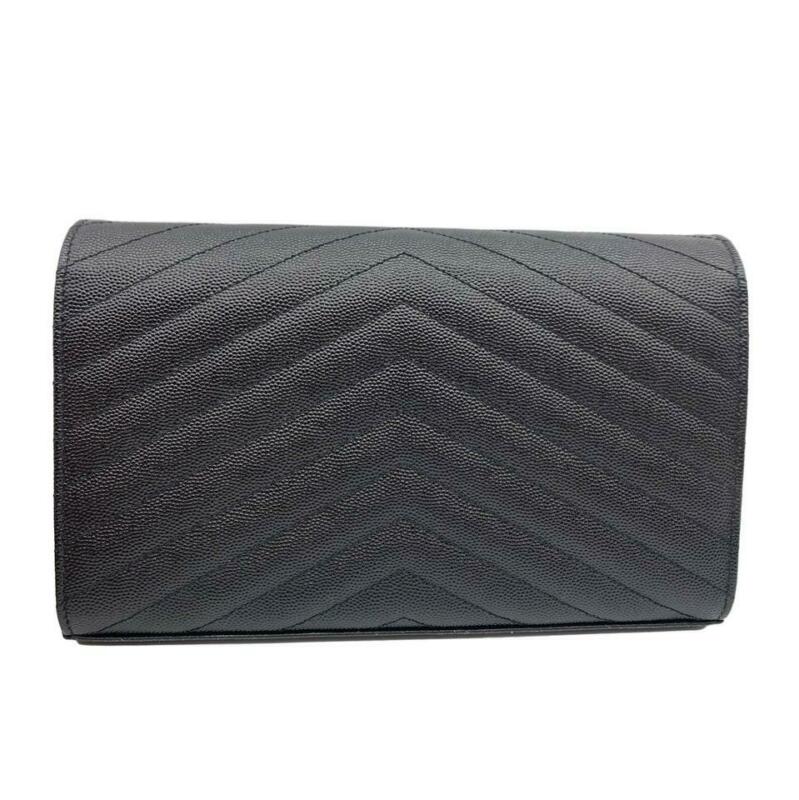 Saint Laurent Classic Chain Wallet New Monogram Medium Leather Black Calfskin