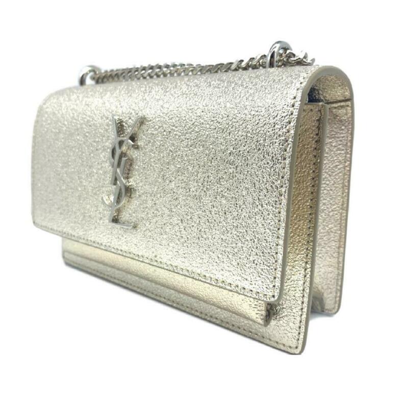 Saint Laurent Monogram Sunset Metallized Metallic Gold Leather Cross Body Bag