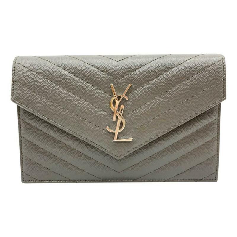 Saint Laurent Chain Wallet Small Envelope Monogram Grey Leather Cross Body Bag
