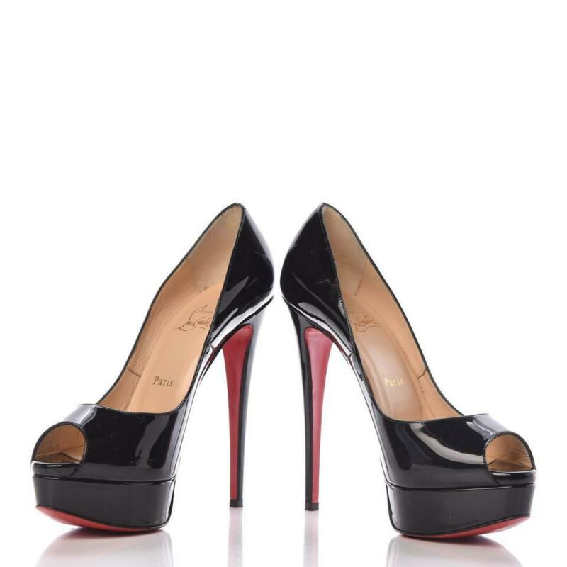 Christian Louboutin Black Patent Calfskin Lady 150 Peep Toe Platform Pumps