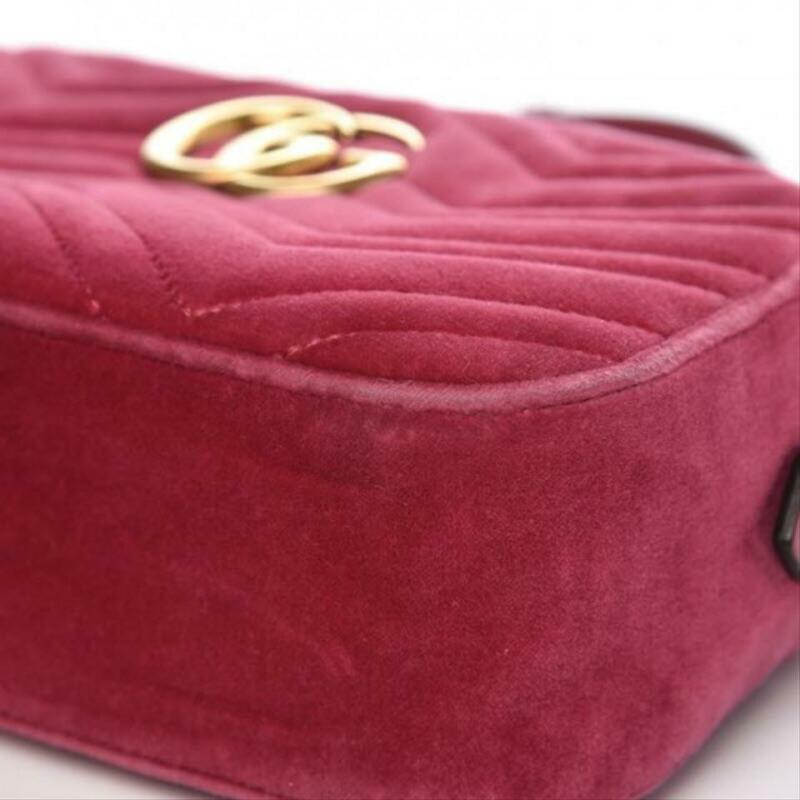 Gucci Shoulder Marmont Matelasse Small Gg Pink Chevron Velvet Cross Body Bag