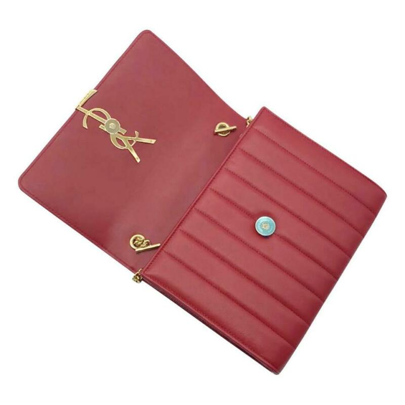 Saint Laurent Chain Wallet Vicky Lambskin Matelasse Rouge Eros Red Leather