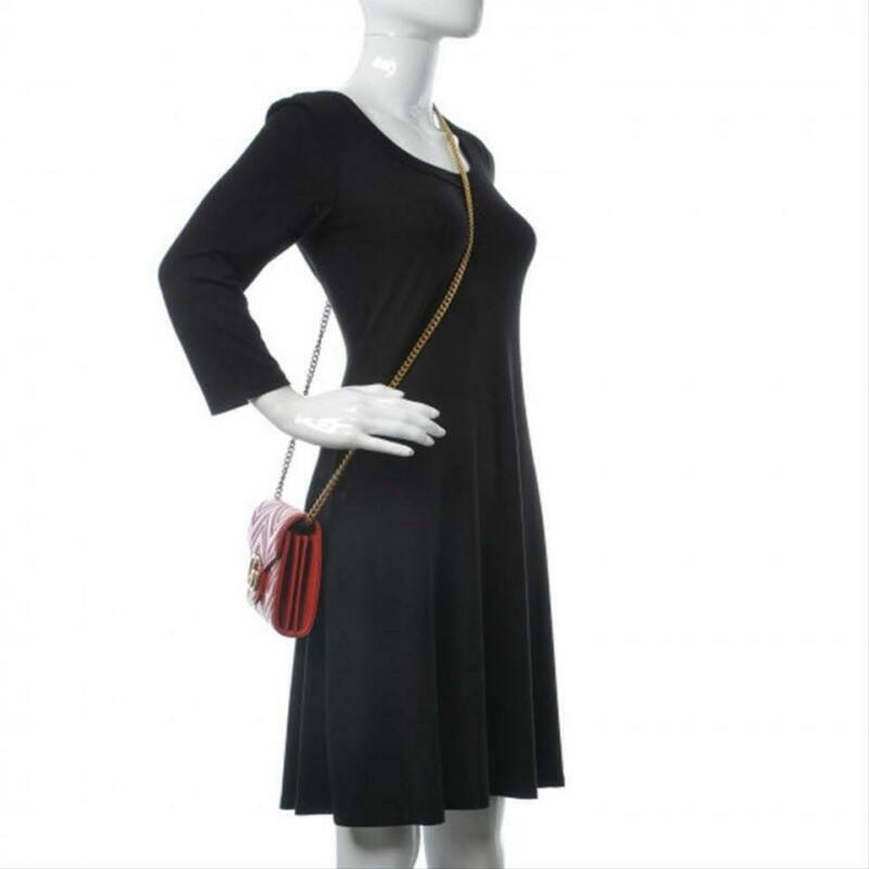 Gucci Chain Wallet Marmont Calfskin Matelasse Gg Red Leather Cross Body Bag