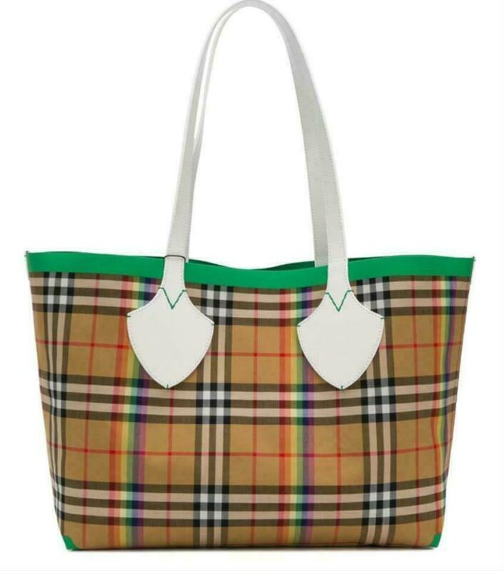 Burberry Medium Giant Vintage House Check Rainbow Beige Coated Canvas Tote
