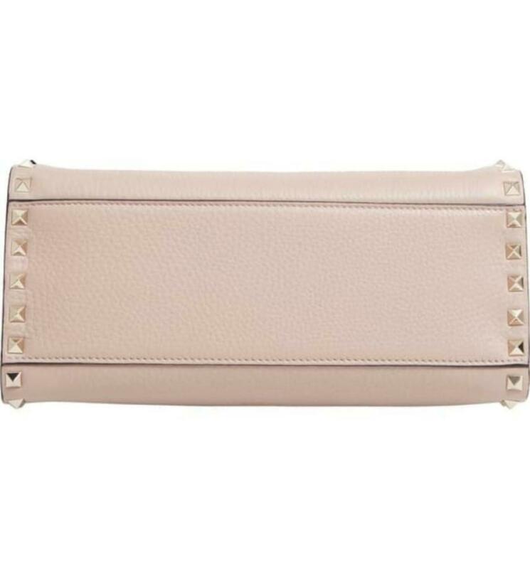 Valentino Small Rockstud Satchel Pink Beige Leather Tote