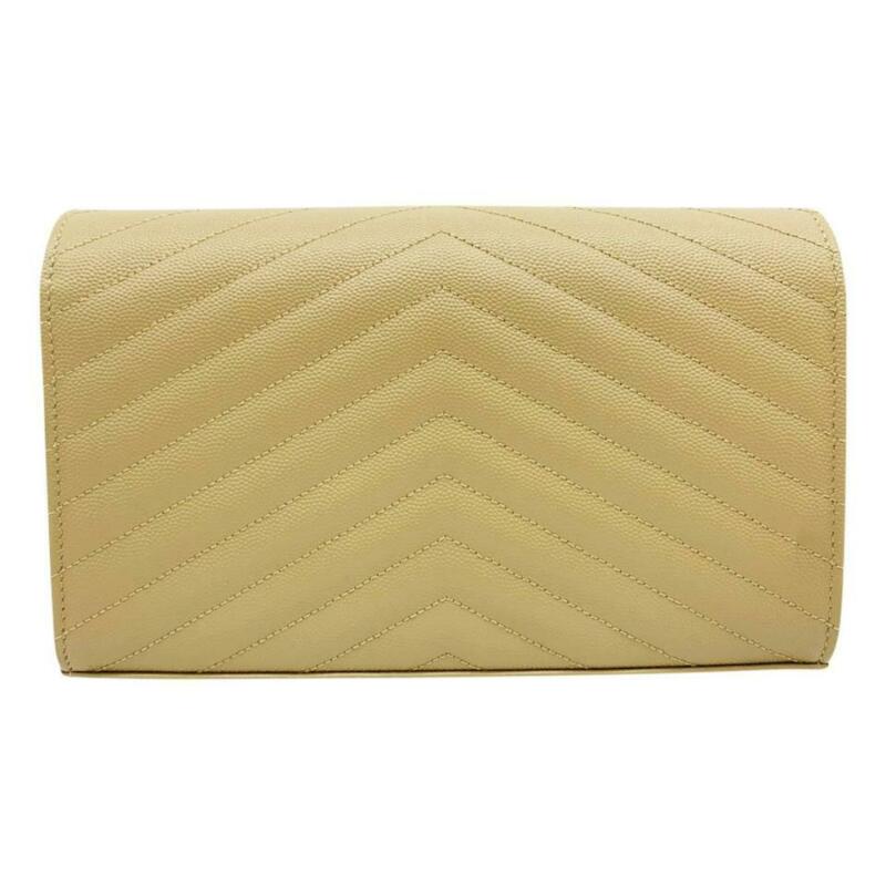 Saint Laurent Monogram Envelope Chain Wallet Medium Beige Leather Shoulder Bag