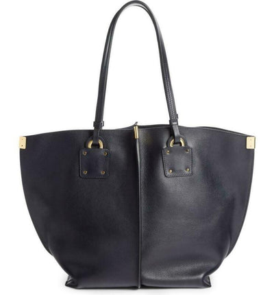 Chloé Vick Logo Embossed Full Blue Leather Tote