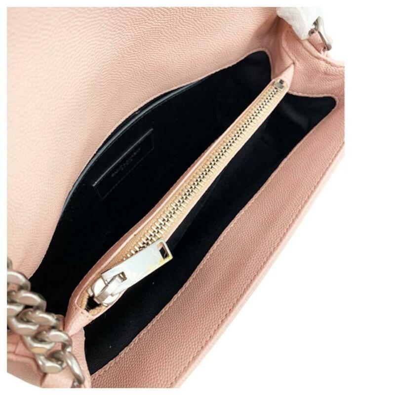 Saint Laurent Grain De Poudre Small West Hollywood Monogram Fold-over Pale Blush