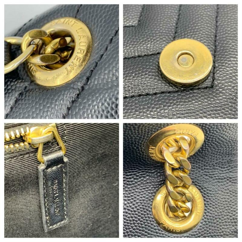 Saint Laurent Monogram Envelope Grained Calfskin Matelasse Chevron Large Black