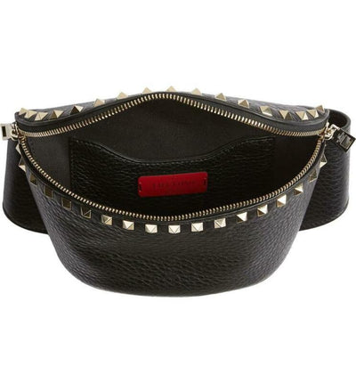 Valentino Belt Rockstud Black Leather Messenger Bag