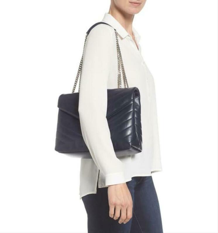 Saint Laurent Monogram Loulou Medium Navy Blue Calfskin Leather Shoulder Bag