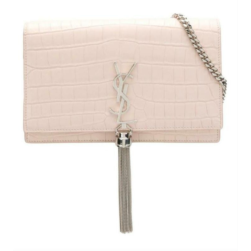 Saint Laurent Monogram Kate Chain Wallet Monogram Tassel Croc Pink Crocodile
