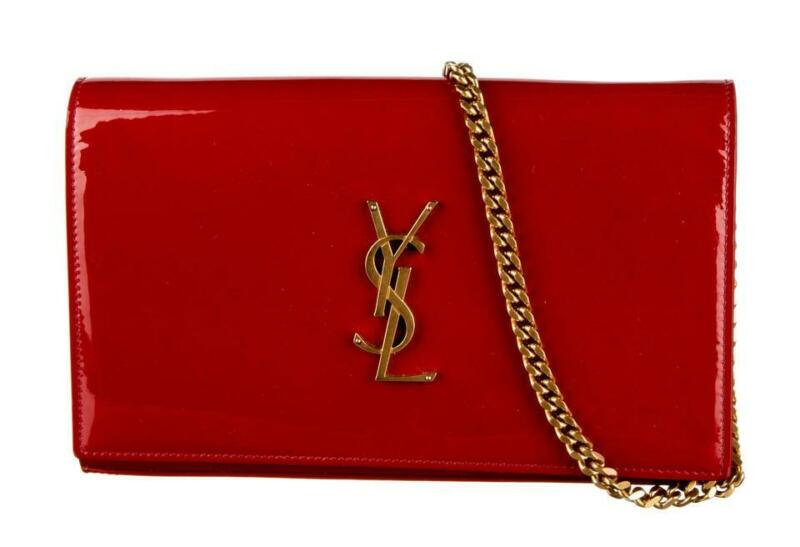 Saint Laurent Monogram Kate Chain Wallet Medium Envelope Red Patent Leather