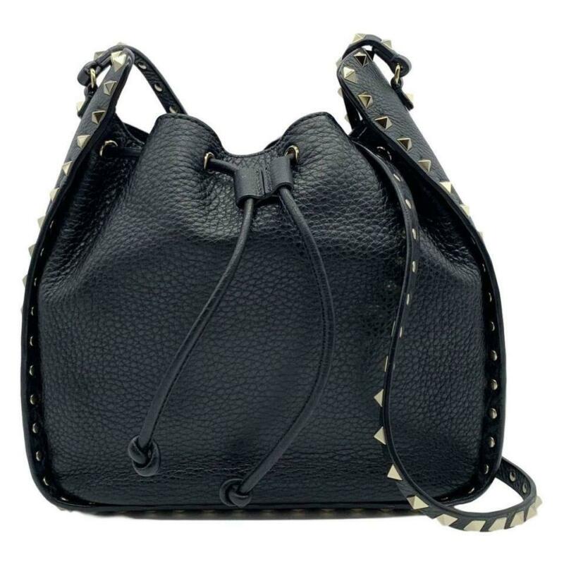 Valentino Bucket Rockstud Large Black Leather Cross Body Bag