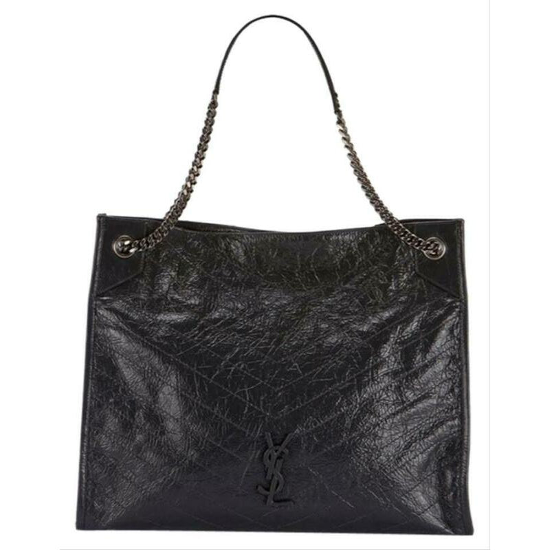 Saint Laurent Niki Large Crinkled Calf Shopper Black Leather Tote