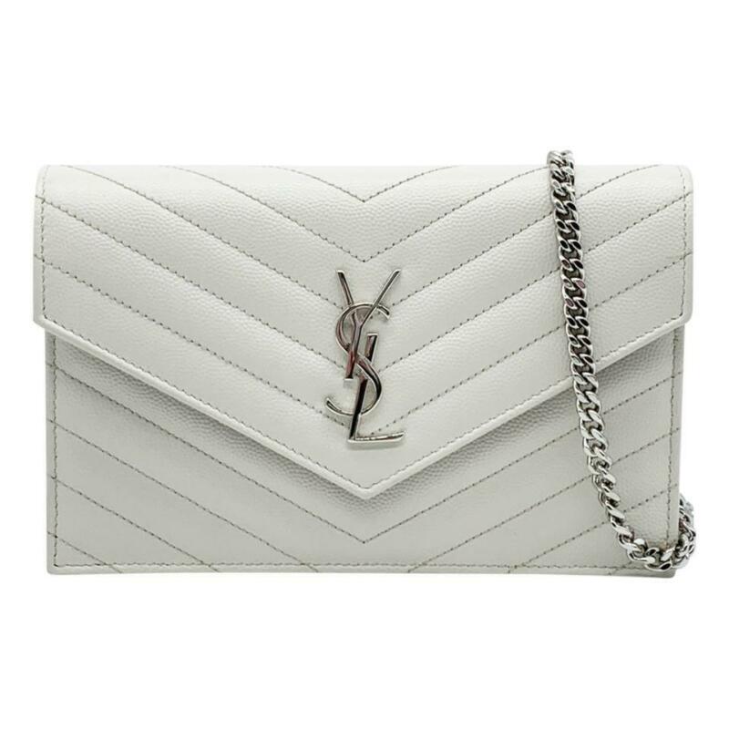 Saint Laurent Wallet Monogram Envelope Grain De Poudre Matelasse Chevron Chain