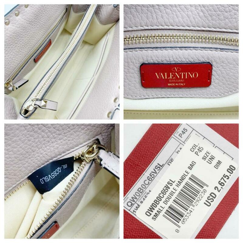 Valentino Small Rockstud Satchel Pink Beige Leather Tote
