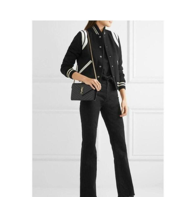 Saint Laurent Classic Chain Wallet New Monogram Medium Leather Black Calfskin