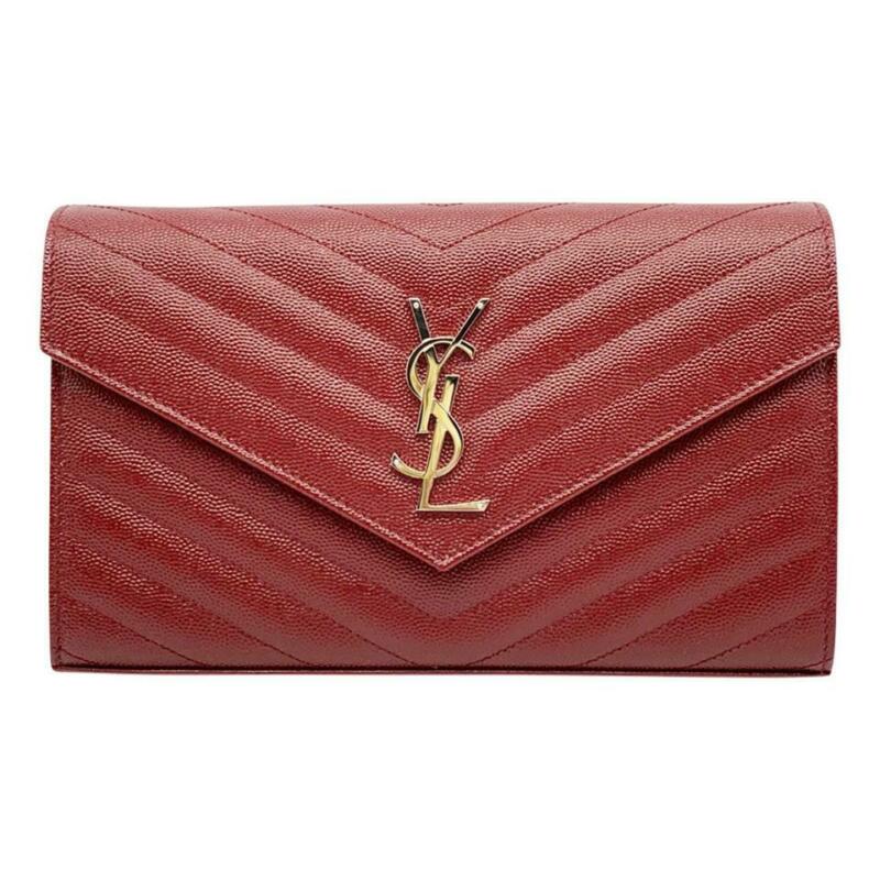 Saint Laurent Chain Wallet Medium Envelope Monogram Red Leather Cross Body Bag