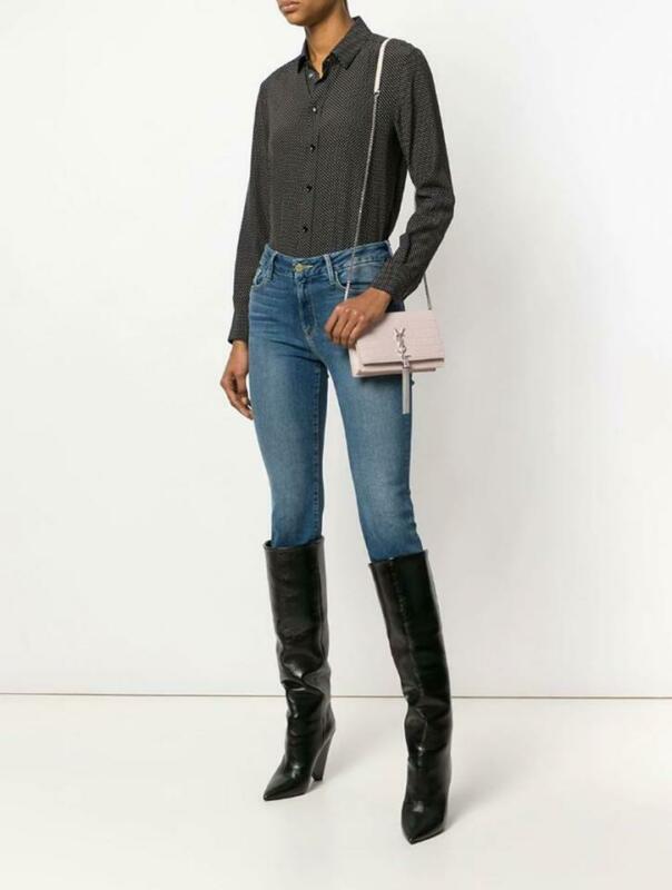 Saint Laurent Monogram Kate Chain Wallet Monogram Tassel Croc Pink Crocodile