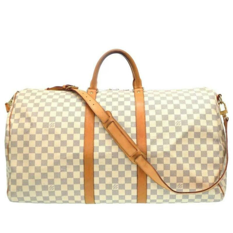 Louis Vuitton Keepall Bandouliere 55 Damier Azur White Coated Canvas Travel Bag