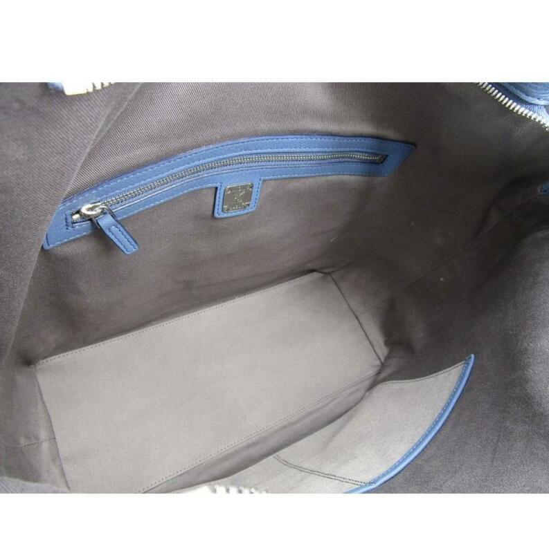 MCM Hobo Bag Klara Large Monogrammed Luft Blue Leather Tote