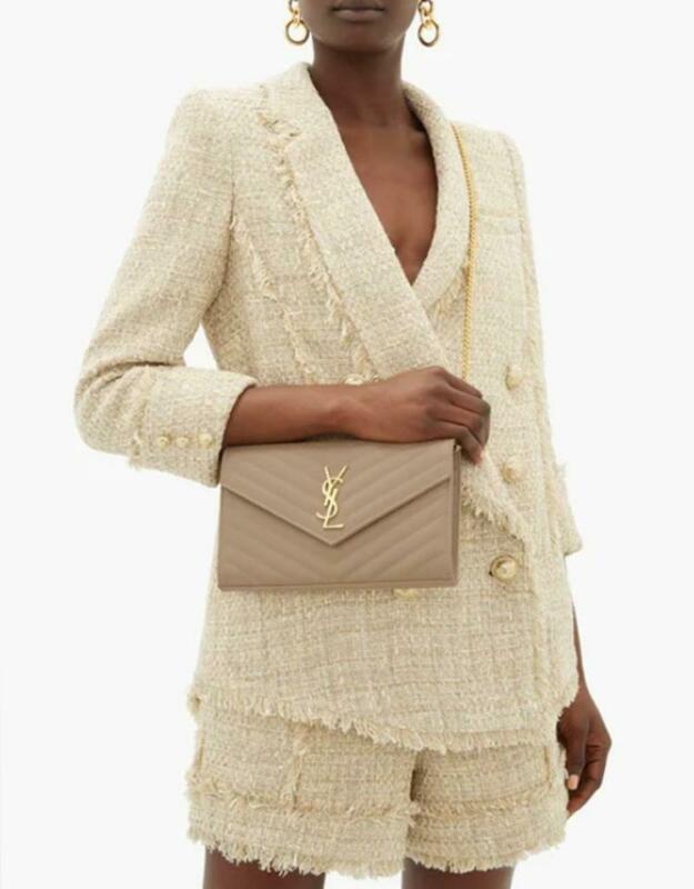 Saint Laurent Monogram Envelope Chain Wallet Medium Beige Leather Shoulder Bag