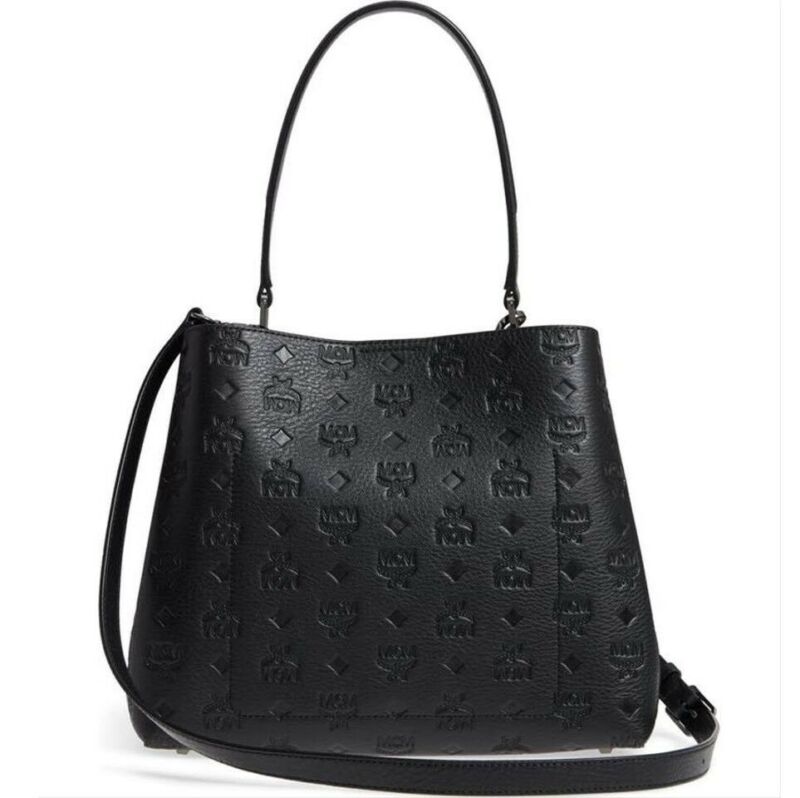 MCM Crossbody Hobo Bag Sara Convertible Shopper Black Leather Tote