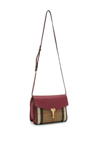 Burberry Small Macken House Check Red Leather Cross Body Bag