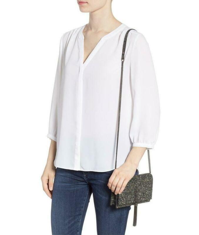 Saint Laurent Monogram Kate Tassel Glitter Chain Silver Leather Cross Body Bag