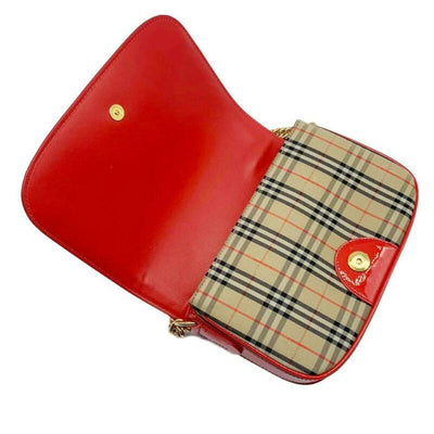 Burberry Crossbody Vintage Check Link Flap Brown Canvas Shoulder Bag