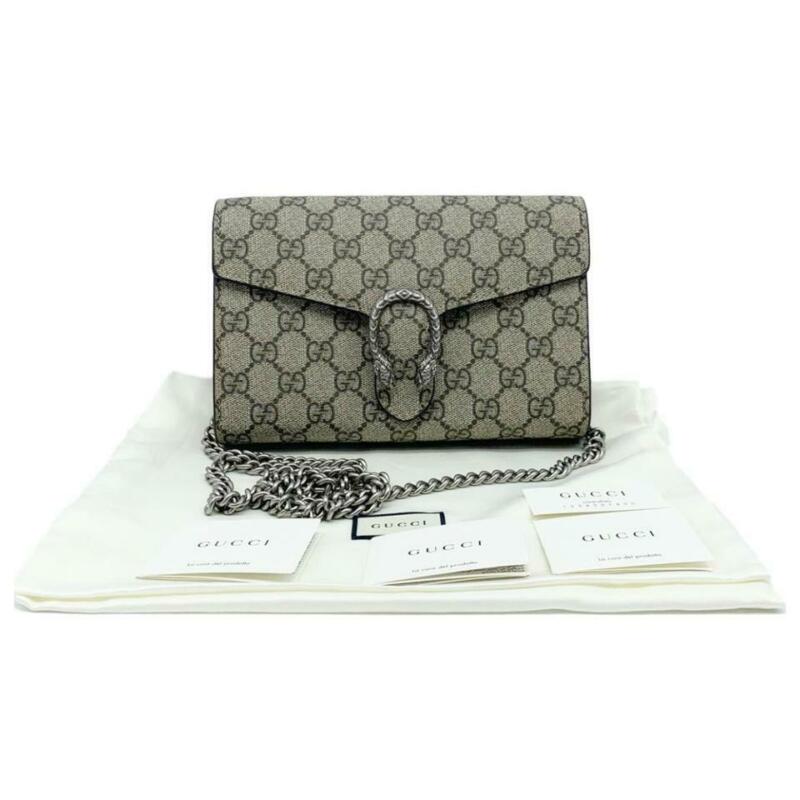 Gucci Dionysus Gg Supreme Canvas Wallet On A Chain Beige Cross Body Bag