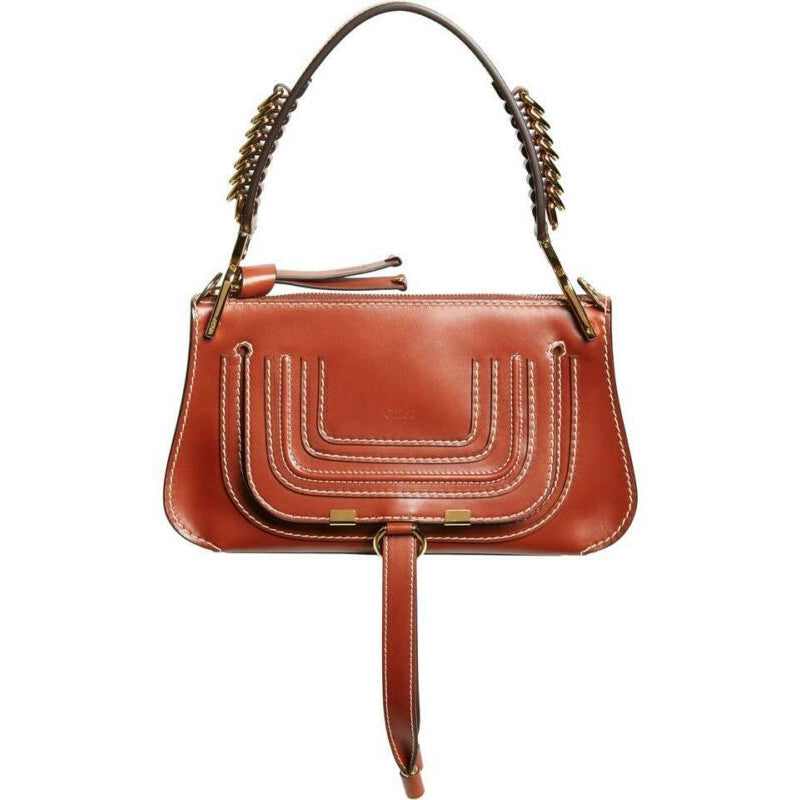 Chloé Marcie Mini Lizard Embossed Satchel Brown Leather Shoulder Bag