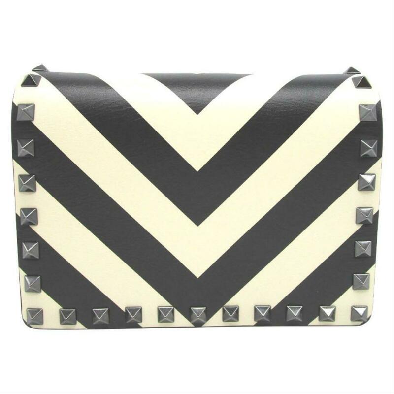 Valentino Garavani Rockstud V-stripe Pouch Chain Black Leather Cross Body Bag