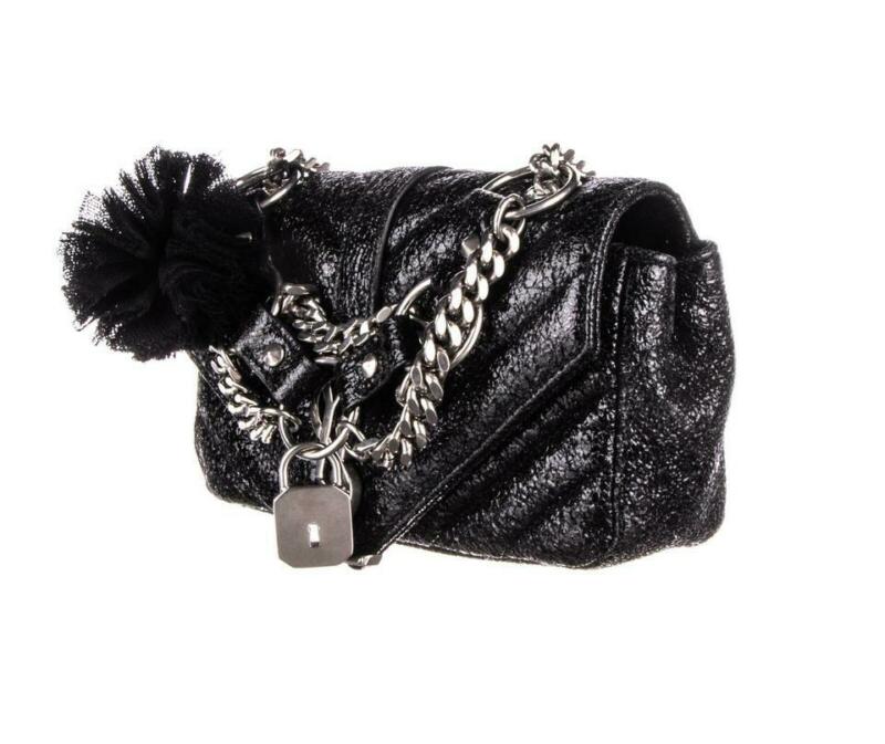 Saint Laurent Collège Mini Quilted Monogram Punk Crackled Chain Black Leather