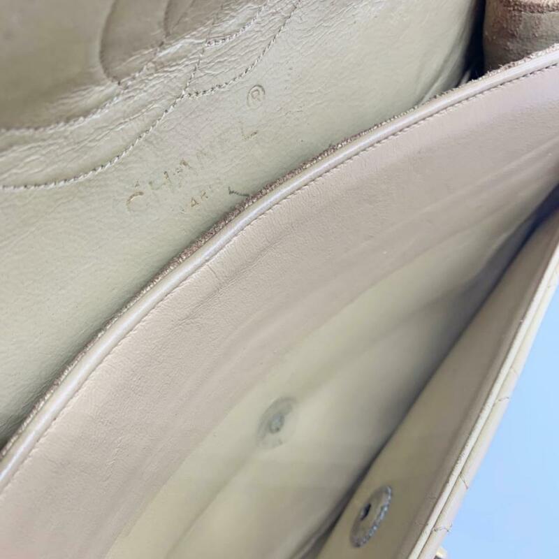 Chanel Double Flap Medium Chain Beige Leather Shoulder Bag