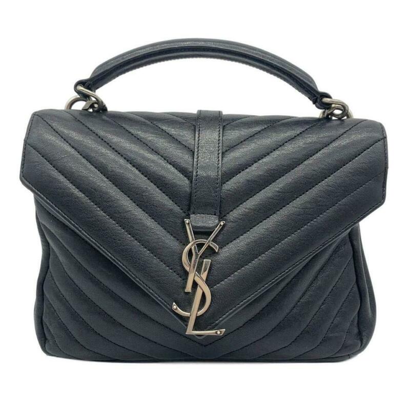 Saint Laurent Matelasse Chevron Medium College Monogram Black Sheepskin Leather