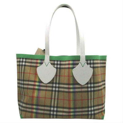 Burberry Medium Giant Vintage House Check Rainbow Beige Coated Canvas Tote