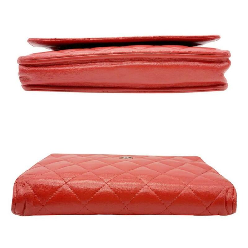 Chanel Wallet on Chain Quilted Woc Red Lambskin Leather Cross Body Bag